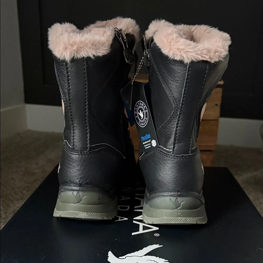 Santana Canada Majesta 3 Women's Black Leather and‎ Pink Fur-Lined Boots size 8